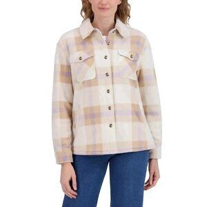 Sage Collective Women's XS Purple Sherpa Plaid Button-Up Shirt Jacket  N0125